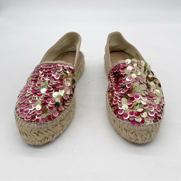 Ethem Eleva Sequined Leather Espadrilles Size 38 Pink Beige Barbie Vacation - Picture 4 of 8